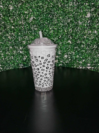 500ML Push-Open Lid Leopard Print Travel Tumbler Straw Cup